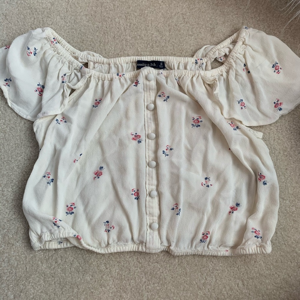 Cream button front off the shoulder top